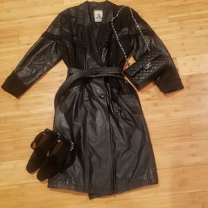 Vintage H.B. genuine Leather Women's Embroidered Trench Coat